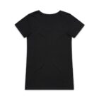 Black T-shirt laid flat, back view, without any designs or logos.