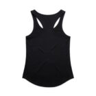 Black racerback tank top on a white background.