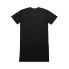 Black T-shirt dress displayed flat against a white background.