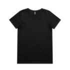 Plain black short-sleeve t-shirt laid flat on a white background.