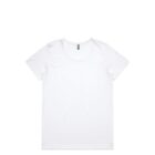 Plain white short-sleeve t-shirt laid flat on a white background.