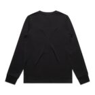 Back view of a plain black long-sleeve shirt on a white background.