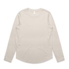 Beige long-sleeve T-shirt laid flat on a white background.