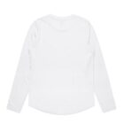 White long-sleeve shirt shown from the back, on a plain background.