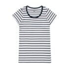White and black striped T-shirt laid flat on a white background.