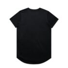 Black T-shirt displayed on a white background, back view.