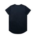 Back view of a plain black T-shirt with short sleeves.
