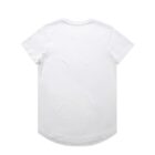 Back view of a plain white T-shirt on a white background.