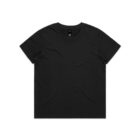 Plain black short-sleeve t-shirt laid flat on a white background.
