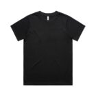 Plain black short-sleeve t-shirt laid flat on a white background.
