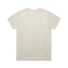 Plain white short-sleeve t-shirt shown flat with the back side facing up.