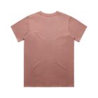 Plain mauve-pink t-shirt shown flat, back side facing up.