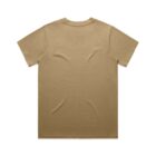 Plain tan short-sleeve t-shirt shown flat with the back side facing up.