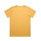 A plain yellow t-shirt displayed flat, showing the back side.
