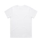 Plain white t-shirt laid flat, viewed from the back against a white background.