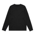 Black long-sleeve t-shirt displayed flat, showing the back side.