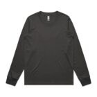 Plain black long-sleeve crewneck t-shirt laid flat on a white background.