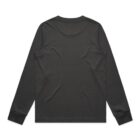 Back view of a plain black long-sleeve shirt laid flat on a white background.