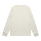 Back view of a plain, long-sleeve, off-white shirt on a white background.