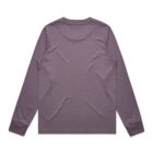 Back view of a long-sleeve, purple shirt laid flat on a white background.