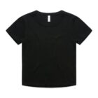 Plain black short-sleeve t-shirt laid flat on a white background.