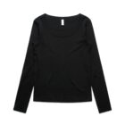 Black long-sleeve crew neck t-shirt laid flat on a white background.