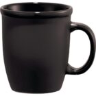 A plain black ceramic coffee mug with a handle, seen from the side.