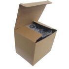 A small open cardboard box with bubble wrap inside.