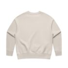 Back view of a plain, light beige sweatshirt with long sleeves.
