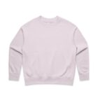 Plain light pink crewneck sweatshirt laid flat on a white background.