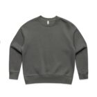 A plain, dark gray crewneck sweatshirt laid flat on a white background.