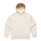 Beige hooded sweatshirt with front pocket, laid flat on a white background.