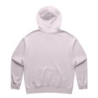 Back view of a plain light pink hoodie with a hood and long sleeves.