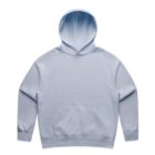 Light blue hooded sweatshirt laid flat on a white background.