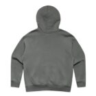 Back view of a plain, olive green hooded sweatshirt with long sleeves.