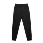 Black sweatpants with an elastic waistband and cuffs on a white background.