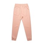Peach-colored sweatpants with elastic waistband and cuffs, laid flat.