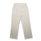 Beige sweatpants with an elastic waistband and back pocket, viewed from the back.