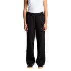 Person wearing black pants and a white shirt against a white background.