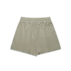 Khaki shorts with an elastic waistband and a back pocket.