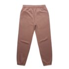 Brown sweatpants with an elastic waistband and cuffs, laid flat on a white background.
