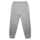 Gray sweatpants with an elastic waistband and cuffs, laid flat.