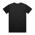 Plain black t-shirt laid flat, showing the back side with a few visible wrinkles.