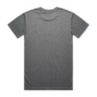 Plain gray short-sleeve t-shirt laid flat with the back side facing up.