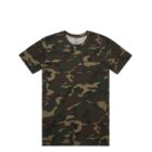 A short-sleeved camouflage T-shirt on a white background.
