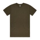 Plain olive green short-sleeve t-shirt laid flat on a white background.