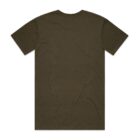 Back view of a plain olive green short-sleeve t-shirt on a white background.