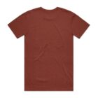 Back view of a plain, short-sleeve, brown T-shirt on a white background.