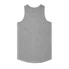 Gray sleeveless tank top laid flat on a white background.