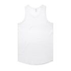 Plain white sleeveless tank top laid flat, viewed from the back.